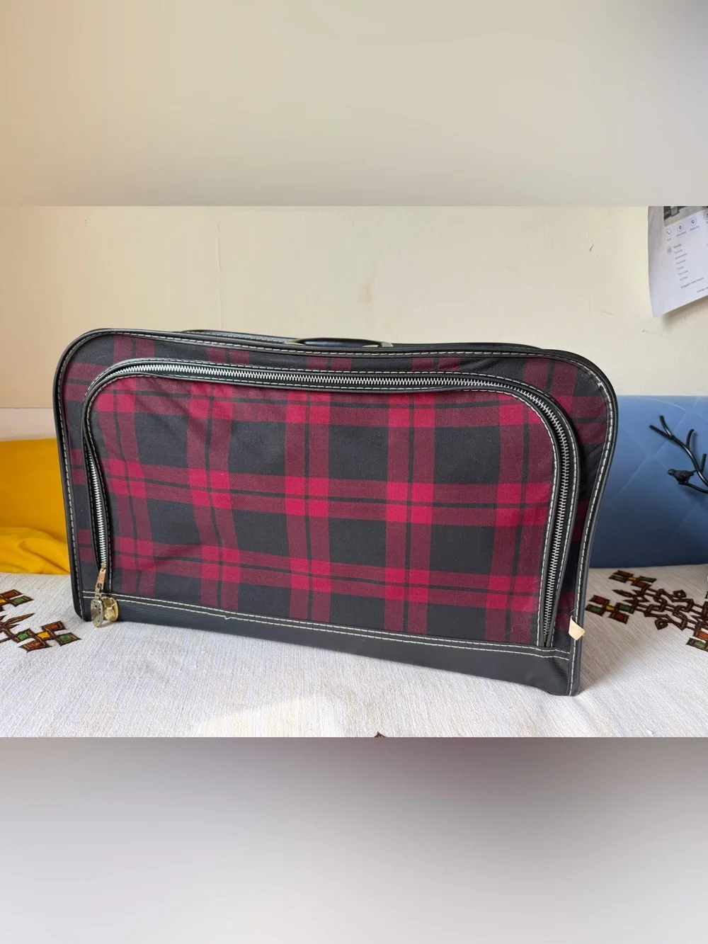 Red and Black Plaid vintage small suitcase Vinyl 70’s Bag camp core
